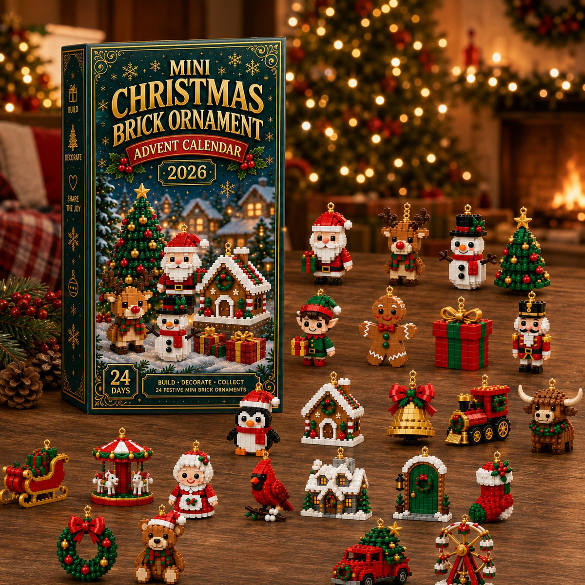 🔥💕 24Pcs Buildable Mini Christmas Ornament Advent Calendar for Holiday Decor