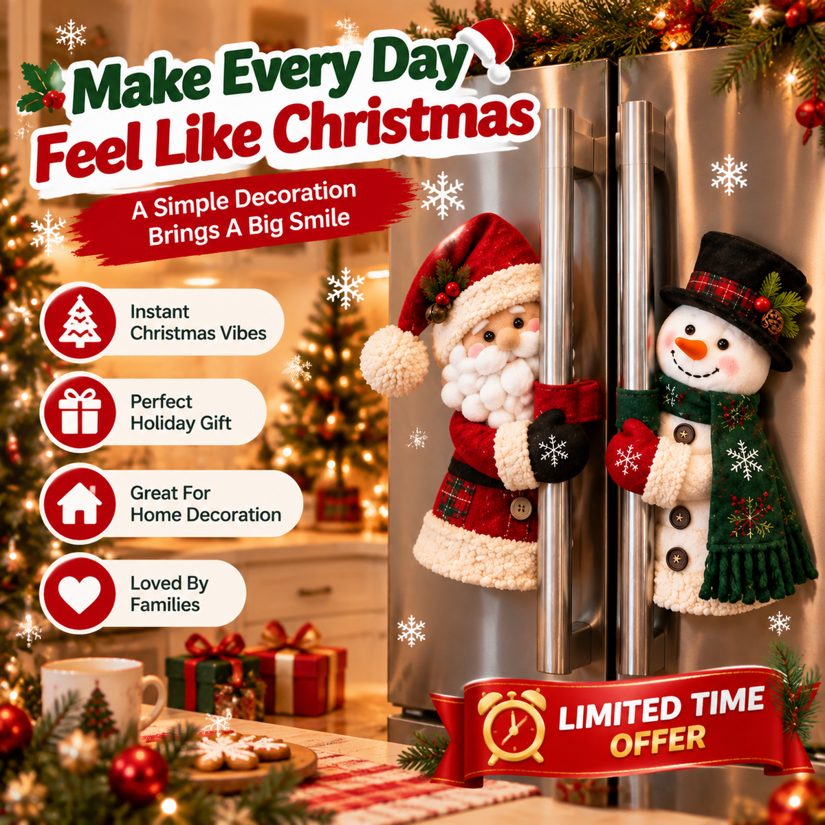 🔥 Bring Christmas Cheer Home – Festive Santa & Snowman Refrigerator Handle Decor