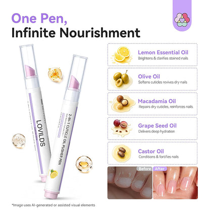 [Last Day Buy 1 Get 1 Free] 2‑In‑1 Cuticle Remover Pen, Ceramic 45° Tip With Lemon Oil 💅