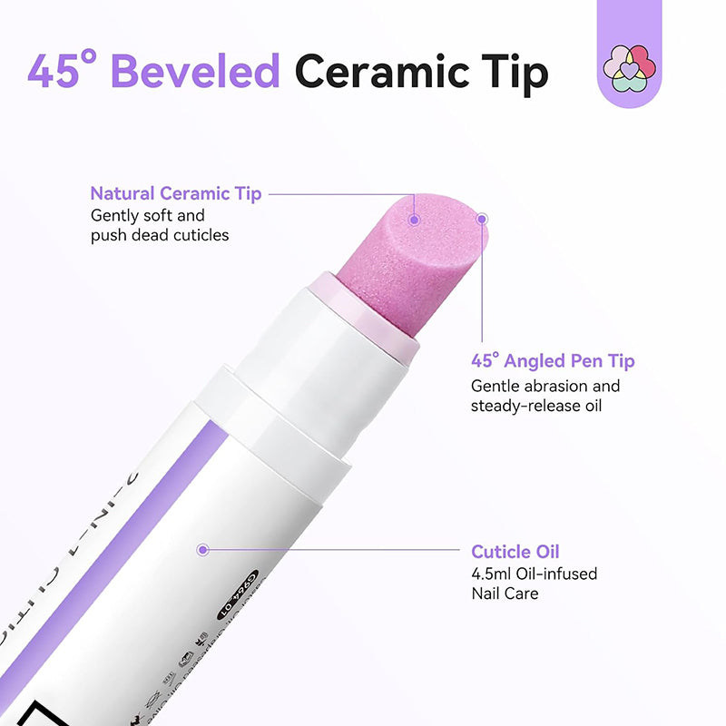 [Last Day Buy 1 Get 1 Free] 2‑In‑1 Cuticle Remover Pen, Ceramic 45° Tip With Lemon Oil 💅