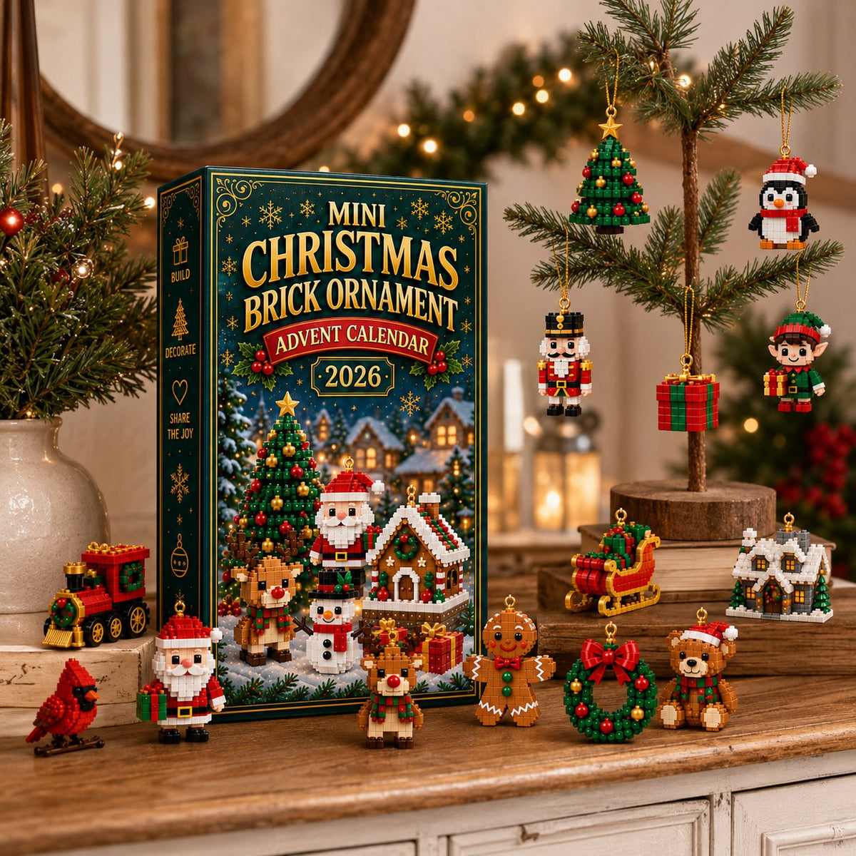 🔥💕 24Pcs Buildable Mini Christmas Ornament Advent Calendar for Holiday Decor
