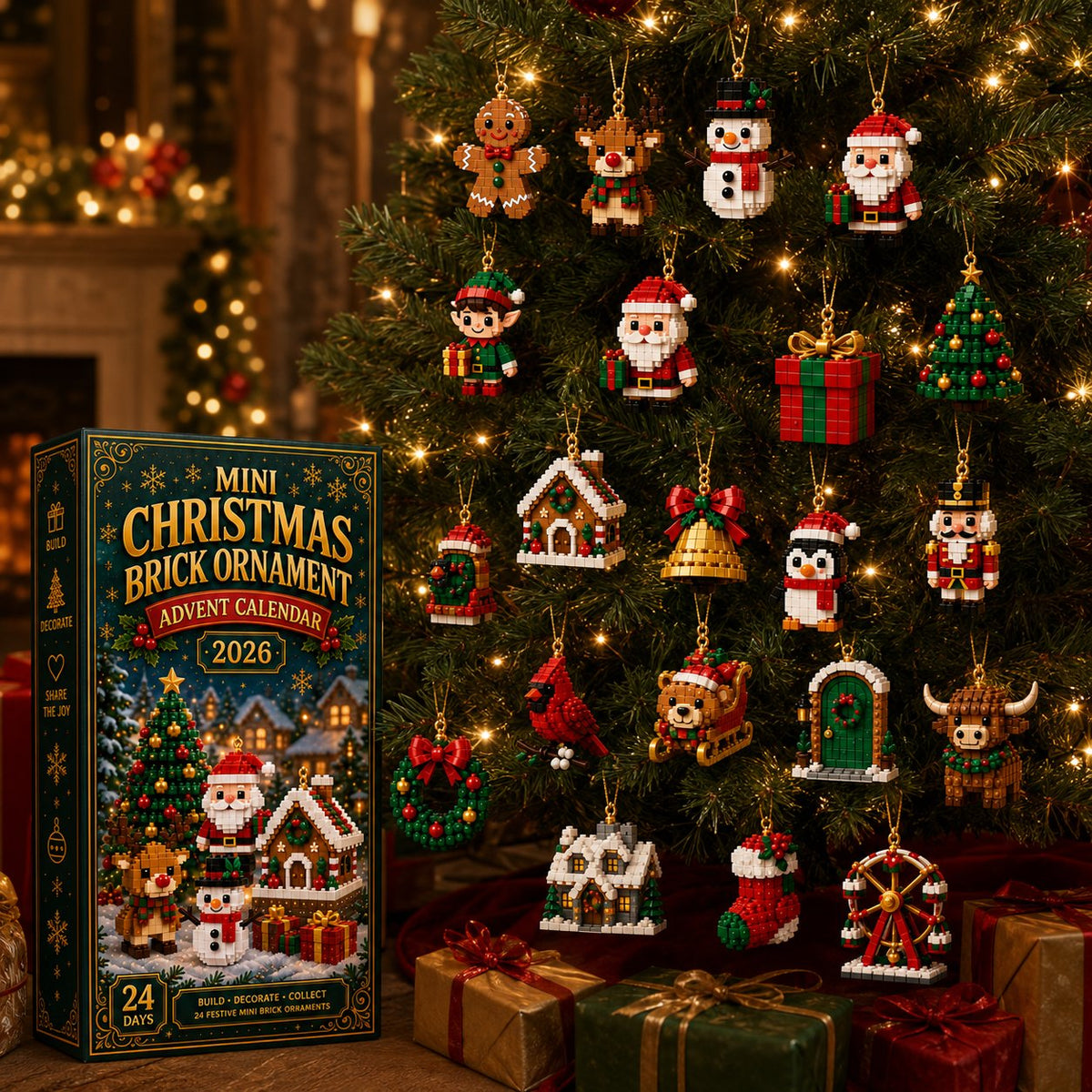 🔥💕 24Pcs Buildable Mini Christmas Ornament Advent Calendar for Holiday Decor