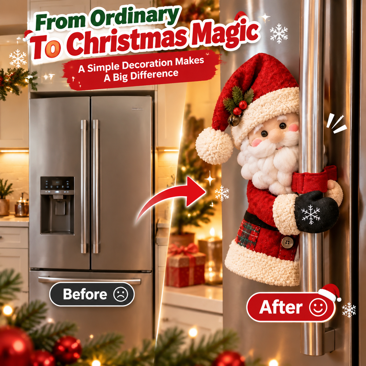 🔥 Bring Christmas Cheer Home – Festive Santa & Snowman Refrigerator Handle Decor