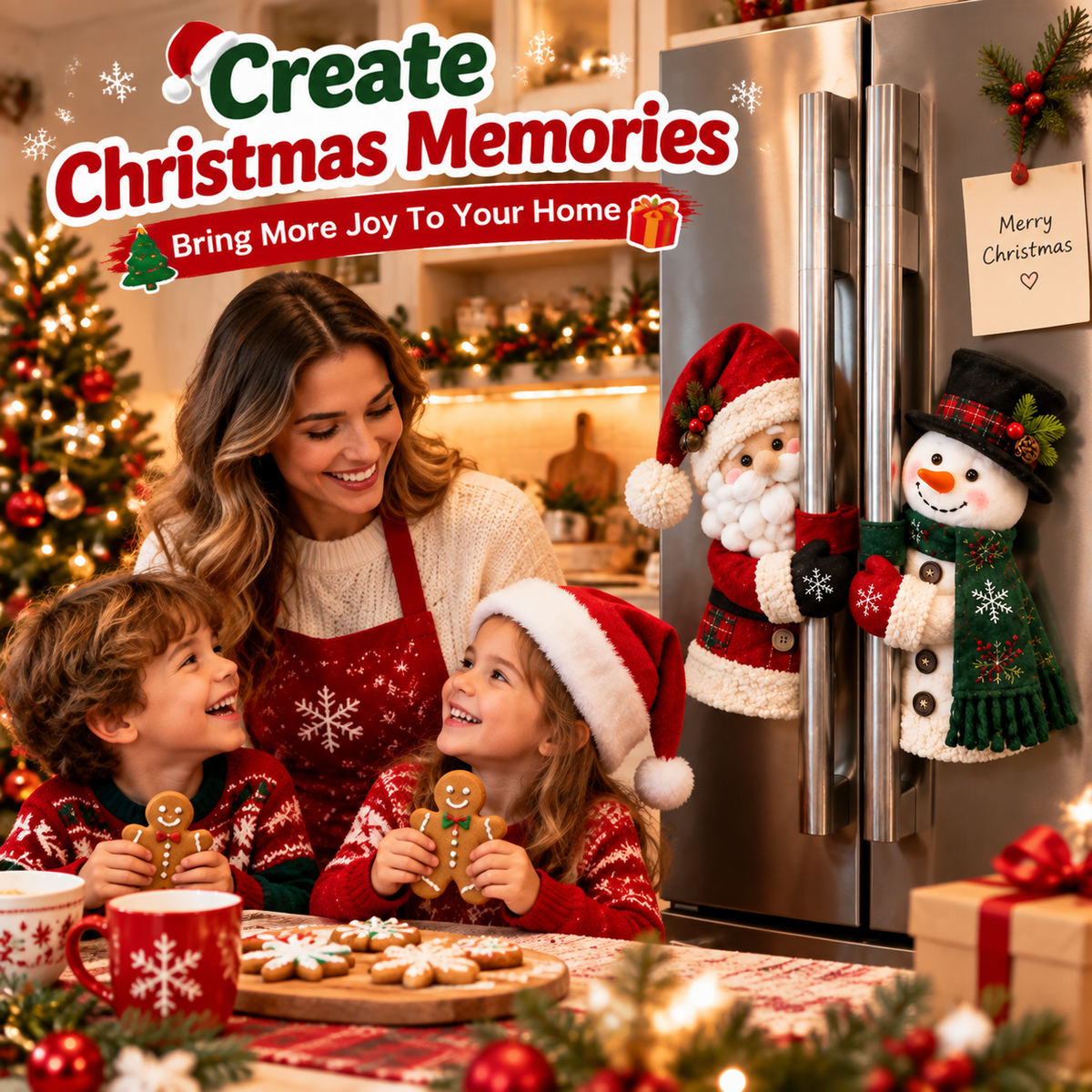 🔥 Bring Christmas Cheer Home – Festive Santa & Snowman Refrigerator Handle Decor
