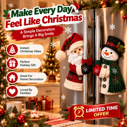 🔥 Bring Christmas Cheer Home – Festive Santa & Snowman Refrigerator Handle Decor