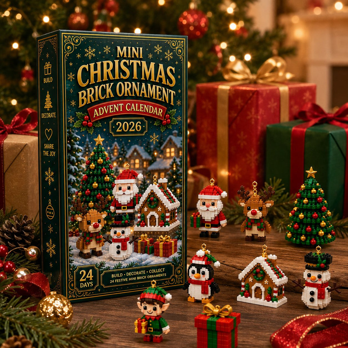 🔥💕 24Pcs Buildable Mini Christmas Ornament Advent Calendar for Holiday Decor