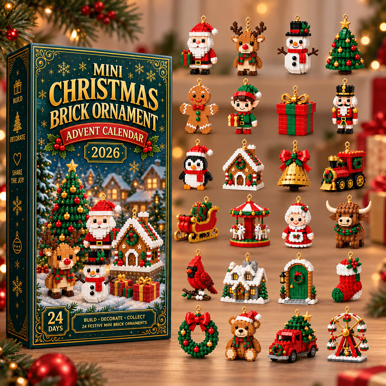 🔥💕 24Pcs Buildable Mini Christmas Ornament Advent Calendar for Holiday Decor